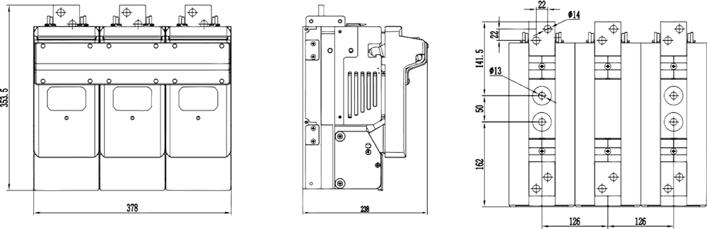 一種用于工業(yè)領(lǐng)域中,電流至1600A的熔斷器式隔離開(kāi)關(guān).png DNH1-1600固定式外形尺寸.png