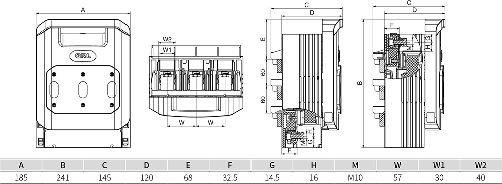 一種用于低壓封閉母線系統中,電流至250A的熔斷器式隔離開關.png DNH1-250掛接式外形尺寸.png