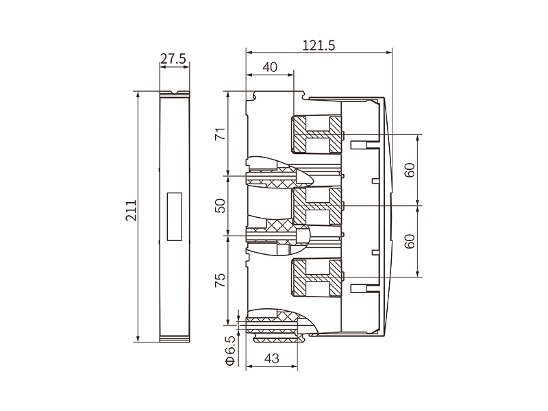 DN52231的外形尺寸信息 金萊勒DN52231母線支架外形尺寸圖.jpg
